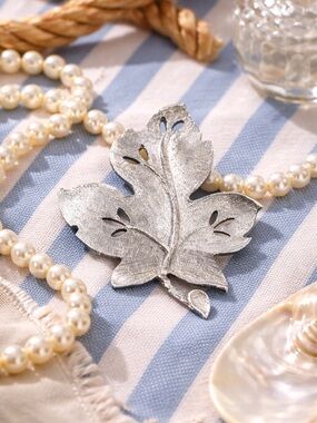 Vintage BSK Silver Leaf Brooch | Sculptural Botanical Statement Pin